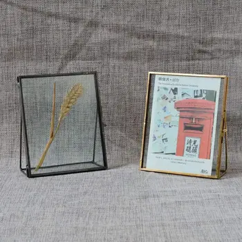  Jednoduché Starožitné Obdĺžnikový Voľne stojace Priehľadný Sklenený fotorámik pre Domáce Dekorácie - Zlato, 15.2 x 20,3 cm