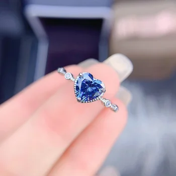  Modré Srdce Moissanite Krúžok Reálne 925 Sterling Silver Jemné Šperky 1CT VVS Lab Diamond s Certifikát pre Ženy Výročie Darček