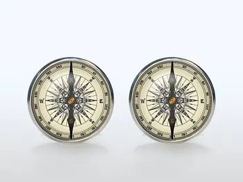 Vysoká Kvalita Vintage Kompas Francúzske Tričko Manžetové Gombíky Módnej Značky Sklo Putá Mens Ženícha Príslušenstvo Rukáv Tlačidlo Muž Žena