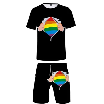  LGBT módne 3D tlač dva kusy vyhovovali muži ženy oblečenie dúhová vlajka lesbičiek gay Harajuku t-shirt šortky, šaty