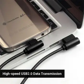  Vrkoč USB Nylon Nabíjacieho Kábla 25 CM, 1 M, 2 M-L-Tvaru Linka pre Typ-c Android Xiao micro Sklonil Hlavu Uhol Drôt, Čierna, Zlatá, Ružová