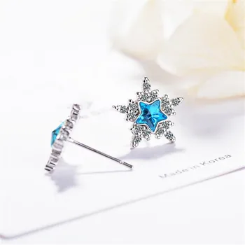  Nový Flash Krásne Modré Crystal Päť-špicaté Hviezdy 925 Sterling Silver Šperky Osobnosť Ženy Roztomilý Mini Stud Náušnice SE896