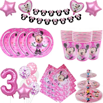  Disney Minnie Mouse Strany Papiera Dekor Dieťa Dievča Narodeniny Jednorázový Riad alebo Balón Nastaviť Scény Zber Dekor
