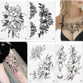  Nepremokavé Dočasné Tetovanie Nálepky Lotus Rose Vzor Vody Transfer Pod Prsia Ramenný Kvet Body Art Falošné Tetovanie