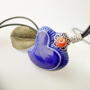  Modrá Keramický v tvare srdca prívesok Náhrdelníky Jingdezhen Keramické Šperky, Dlhé Lano Ručné DIY módny Náhrdelník pre ženy #EY108