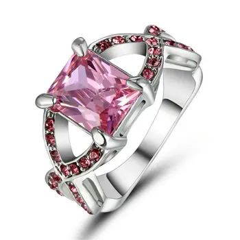  Vintage Princezná Rez Ružový Kameň Šperky Ženy Snubný Prsteň Anel Aneis Striebra, Zlata Plné Farby Zásnubné Prstene, Veľkosť 8