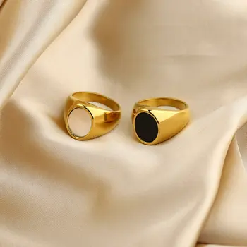  Pozlátené 316L Nerezovej Ocele Shell Prstene Pre Ženy, Srdce Tvare Jin Jang Robustný Prst Krúžky Nepremokavé Šperky