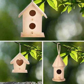  Drevo Vonkajšie Vták Birdhouse Vták Poľa Ručne vyrábané Drevené Vonkajšie Birdhouse Box Dvore Visí Pet Remesiel Záhradné Produkty M7Q2
