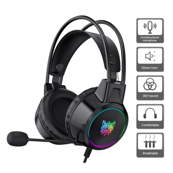  ONIKUMA Svetelný Káblové Gaming Headset 7.1 Zvuku, Vibrácií, LED Hráč Slúchadlá s Mikrofónom Stereo Bass potlačenie Šumu Slúchadlá