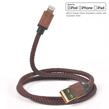  Pfi Certifikované 60 cm krátke USB Kožené Pletená Nabíjací Kábel pre iPhone XS Max XR X 8 Plus 7 Plus 6s 5s iPad mini Air Pro - Hnedá