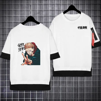  Anime Jujutsu Kaisen Cosplay T shirt Yuji Itadori Voľné Falošné Dva-kus t-shirt letné tričko nadrozmerná topy tees