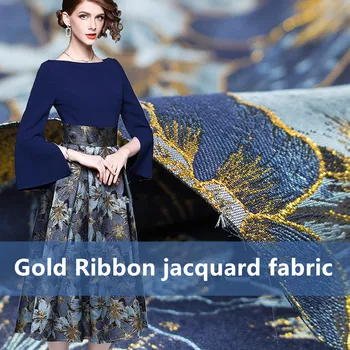 SASKIA 1Meter Gold Ribbon Žakárové Fower Textílie Dvore Farbené Brocade Tkaniny Šitie Oblečenia, Šaty Patchwork hobby 160 cm Modrá