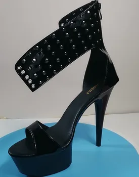  Módne PU tkaniny, 15 cm, v lete na vysokom opätku, zdobené flitrami zips otvorený sexy sandále