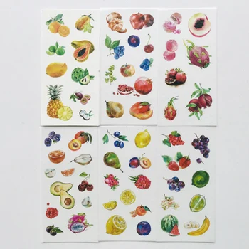  6 Hárky Farebné Ovocie Papierové Nálepky DIY Dekoratívne Tesnenie Prilepte Nálepku Stick