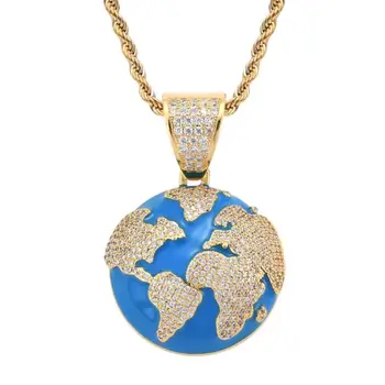  Osobnosti Trend Hip-Hop Kvapka Oleja Micro-Intarzované Zirkón Blue Earth Náhrdelník Prívesok pre Mužov Značky Šperky