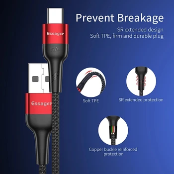  Essager 5A USB Typ-C Dátový Kábel Super Rýchle Nabíjanie Rýchle Nabíjanie Nabíjací Kábel Biely pre Huawei P30 P40 Pro P20 Lite Mate 30