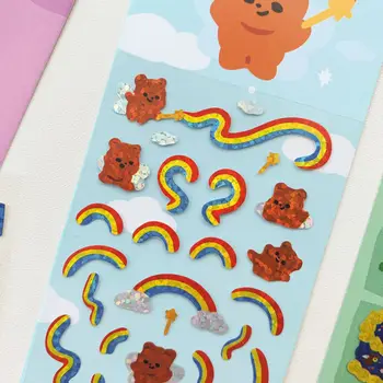  Roztomilý In Bear Rainbow Cake Laser Nálepky Páse s nástrojmi List DIY Scrapbooking Dekoratívne Šťastný Plán Nálepky kórejský kancelárske potreby