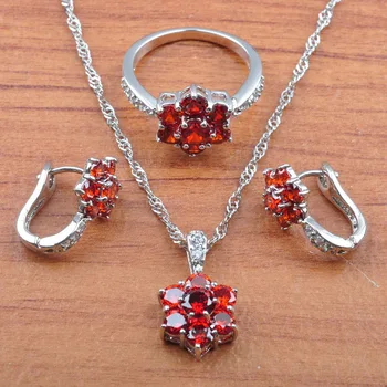  Strieborné Farebné Šperky Set Najlepší Dar, Červený oxid zirkoničitý Pre Ženy, Náušnice, Náhrdelník Prívesok Krúžky Náramok Nastaviť JS0499