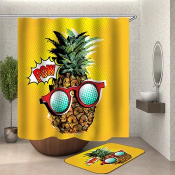  Ananás Sprchový Záves S Hooksbathroom záclony vaňa opony 3D tkaniny zábavné sprchový záves nepremokavé Záves Alebo Mat
