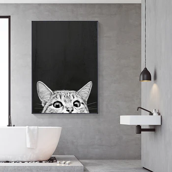 Jednoduché, Nordic Štýl Vytlačí Kreslených Mačka Plagáty Plátno na Maľovanie na Stenu Umenie Čierne a Biele Obrázky Baby detská Izba Domáce Dekorácie