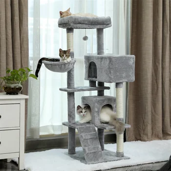  Luxusné Multi-Level Mačka, Strom Veža s Mačka Byt Útulný Bidlá Pet Hrať Dom Poškriabaniu Post Stabilné Cat Tower s Visí Loptu
