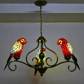  Reštaurácia Tiffany Papagáje Luster Lampa Jedáleň Sklo barovým pultom Vtáky Závesné Osvetlenie Kaviareň Dom drop svetlá
