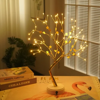  Nočné Svetlo LED Vianočné Mini Romantický Vianočný Stromček Medený Drôt Garland Víla, stolná Lampa Pre Deti Spálňa Domov Bar Dekorácie