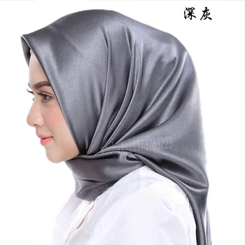  Módne Šatky Black Hidžáb Šatku Foulard Femme 90X90CM Námestie Saténová Čelenka Ženy, Luxusné Šatka na krk