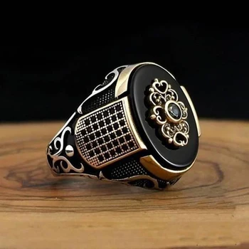  Retro Turecko Vintage Šperky Mužov Kovové Vzor Krúžok Vykladané Black Zirkón Strany Punk Motorových Biker, Prstene, Šperky