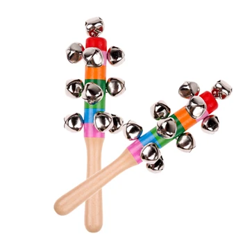  Dieťa Bell Vokálne Hračky Rainbow Shaker Stick Vzdelávacie Hračka Rukoväť Drevené Činnosť Bell Krúžok Dúhový Hudobný Nástroj DW670872