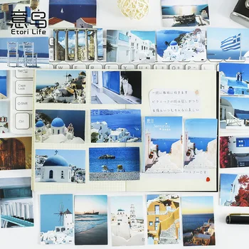  30Pieces Blue Sky Beach Box Nálepky Santorini Series príručka účet Zápisník materiálov ručné DIY dekoratívne 4CM