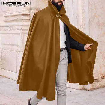  Móda Mužov Plášť Coats Farbou Klope Jedno Tlačidlo Pončá Mužov 2021 Umelé Vlny Zmesi Streetwear Bežné Priekopa S-5XL INCERUN 7