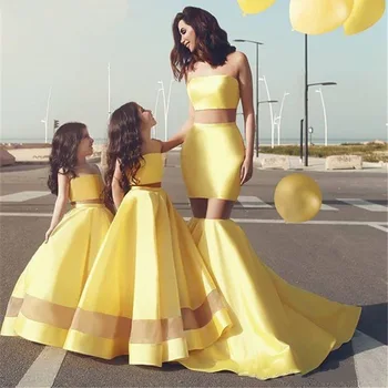  Dva Kusy Žltá Matka a Dcéra Šaty pre Dievčatá Sprievod Strany