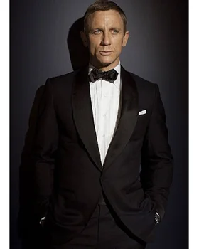  Zákazku čierne pánske obleky smoking bunda mužov Vyhovovali James Bond šaty nosiť na svadobný Oblek Pre Mužov Ženícha Bunda+Nohavice+motýlik