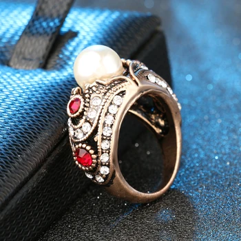  Kinel Vintage Pearl Krúžky Antické Zlato Red Crystal Prstene Pre Ženy Móda Bohemia Šperky 2021 Nové