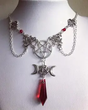  Čierne alebo Červené Triple Mesiac Náhrdelník Okultné Pohanské Wicca,Wiccan Triple Mesiac Bohyne Prívesok Náhrdelník Pentagram Čarodejnice Šperky