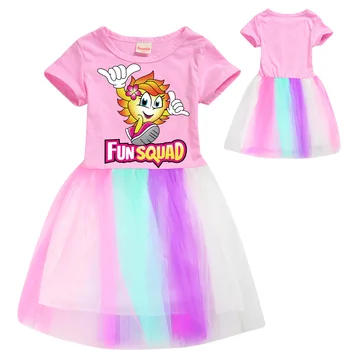  FunSquad Deti, Dievčatá Rainbow Čipky Šaty 2021 Bavlna Letné Dievča Elegantné Vestidos Para Školy Deti Šaty 4 6 8 10 12 Rokov