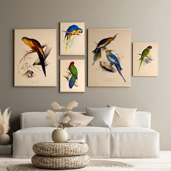  Nordic RETRO umenie zvierat farba vták plátno na maľovanie papagáj plagát office nástenné maľby obývacia izba, spálňa domáce dekorácie nástenná maľba