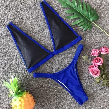  Sexy Mikro Tangá Bikini Set Oka Patchwork Plavky 2018 Tmavo Zelené Plavky Ženy Push Up Brazílsky Biquini Vysoký V Strede Zúžený