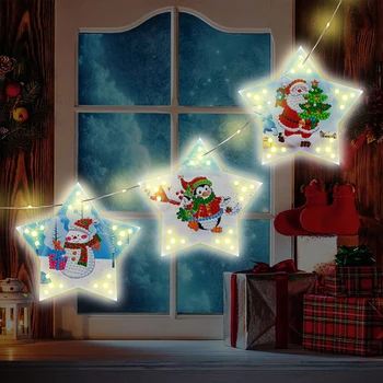  5D DIY Diamond Maľovanie Vianočných Ozdôb LED Visí Star Svetlá Drahokamu Pentagram Lampa Plavidlá Auta na Vianoce Darček Decor