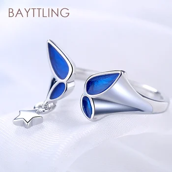  BAYTTLING 925 Sterling Silver Jemné Star Blue Butterfly Otvoriť Krúžok Pre Ženy Móda Svadobný Dar, Šperky