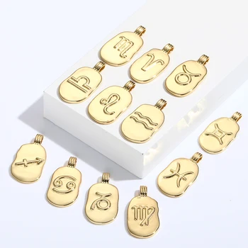 Zlato 12 Súhvezdia Zverokruhu zobrazili kľúčové tlačidlá pre Šperky Uskutočňovanie Dodávok Mosadz Crystal Kúzlo pre Diy Náhrdelník Keychain Prívesok Náušnice