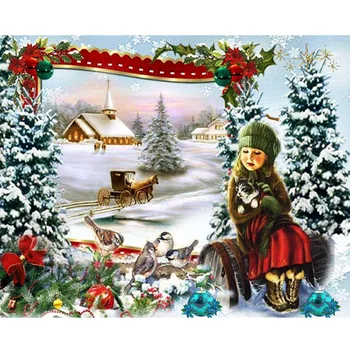  Vianočný Sneh Scény Cross Stitch Auta Vyšívanie, Plavidlá Nastaviť Vytlačené Plátno Bavlnené Vlákno Vianočný Darček Domova Nový Dizajn
