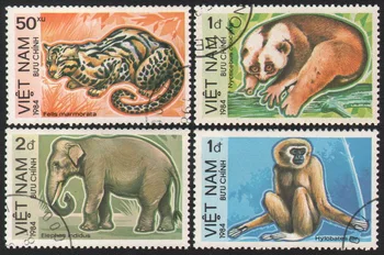  4Pcs/Set Vietnam Post Pečiatky 1984 Medveď Leopard Opice Slon Voľne žijúcich živočíchov Používa Post Označené Poštových Známok na Zber