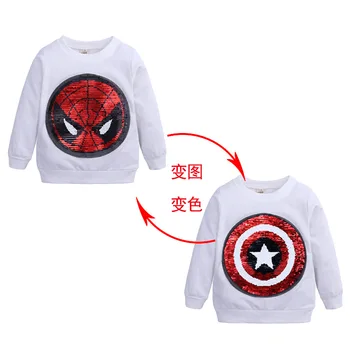  Marvel Deti T-shirt Spiderman Deti Oblečenie Cartoon Dlhým rukávom T-shirt Reverzibilné Flitrami Chlapci Bežné Kolo Krku Top Darček