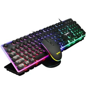  HXSJ nové slovenčina ruština klávesnice a myši nastaviť 104 tlačidlo farba podsvietenia káblové klávesnice RGB myš, 1600DPI office hra PC notebook