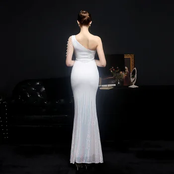  DEERVEADO Elegantné Prom Šaty Jedno Rameno Štrbinou Biela Sequin Formálne Šaty 2022 Ženy, Korálky Svadobné Party Maxi Šaty