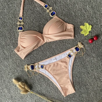  Karlofea Lady Chic Crystal Drahokamu Plavky Sexi Letné Prázdniny Bikiny Set Oblečenia Móda Pláž, Kúpanie Nosenie 2 Kus Oblek