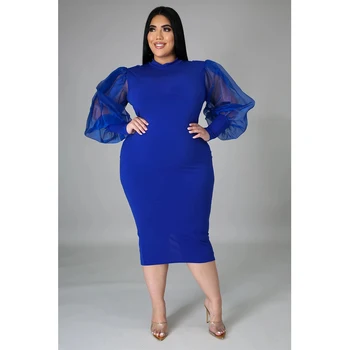  Nové Kolo Krku Slim Lístkového Rukáv Ženy Plus Veľkosť Midi Šaty Módne Oka Patchwork Farbou Elegantné Večerné Šaty Veľkoobchod