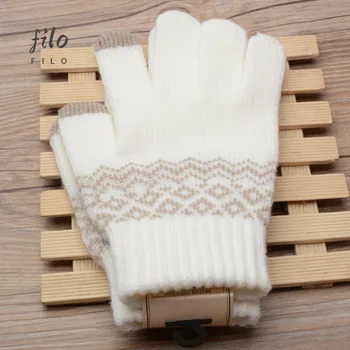  Unisex zimné rukavice plný prsty bavlna pletené Vlnité pruhy čierna biela šedá dotykový displej studenej rukavice pre ženy, mužov 2021 nové
